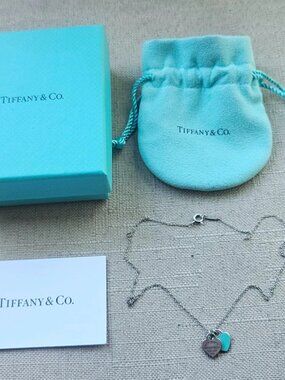 Tiffany & Co Neckalce Sterling Silver 925 Heart Charms Fine Jewelry Pouch + Box
